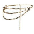 Elegant multi-layered gold metal chain belt with triple rows and circular rings - Gold