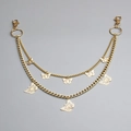 Golden double-layer metal pant chain with butterfly charms and lobster clasps - Gold