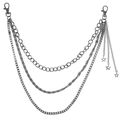 Three-layer silver metal hip hop pant chain with star charms and lobster clasps - Silver