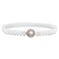 Elegant white pearl elastic belt with a gold floral rhinestone buckle for women - Floral Buckle Style (HYY19033)