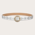 Detail of white crocodile pattern belt with a golden double-O ring buckle for women - White Snake Pattern Style (19032)