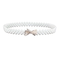 Elegant women's white triple-row pearl waist belt with a gold-tone rhinestone bow buckle - Gold Bowknot Buckle Style (HYY19036)