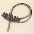Detail of leaf-shaped metal buckle on stretch spring belt for women's dresses - Gunmetal (19067)