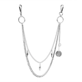 Multi-layer silver metal pants chain with lightning pendants and LOVE engraved tags - Silver - Lightning And Round Plate Style
