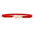 Roter schmaler Stretchgürtel für Kleider mit Gold-Schnalle und doppelten Perlen - Rot / 66CM