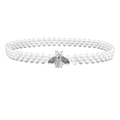 Elegante catena in vita a tre file di perle bianche con fibbia a ape in strass argento - Ape Argento