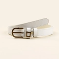 Detail of white faux leather belt showing bronze U-shape metal buckle and fine stitching - Gold Horseshoe Buckle (19081 White) / White
