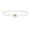 Detail of three-row pearl waist chain with a white daisy floral buckle for dresses - Daisy Silver