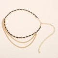 Chic gold-plated chain belt for women with black faux leather and elegant layered fringes - Black Woven Triple Layer Style