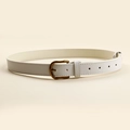 Detail view of white faux leather belt with vintage bronze buckle and fine stitching - Vintage Bronze Pin Buckle (19082 White) / White
