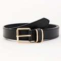 Detail of the black leather belt featuring fine stitching and a polished gold buckle - 105cm / Black Gold