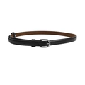 Ceinture fine classique en cuir noir avec boucle argentée et doublure marron - Style de Boucle Ardillon en U Argenté (HYP19048)
