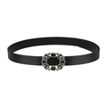 Cinturón negro de cuero sintético para mujer con hebilla ovalada de piedras verdes y oro - 110cm / Negro (19091)
