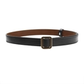 Ceinture fine en cuir noir grainé pour femme avec une boucle rectangulaire dorée - Style de Boucle Coulissante à Cadre Carré Doré (HYP19049)