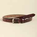 Dark reddish brown leather belt with vintage hollow carved pattern and silver buckle - Coffee Hollow Style (HYP19017) / 125cmx2.0cm