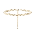 Elegant gold chain waist belt featuring round white pearls and adjustable lobster clasp - Gold