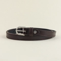 Close-up of dark coffee leather waist belt with polished silver U-shape pin buckle detail - Dark Brown Style B / 105cm