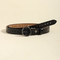 Minimalistischer schwarzer Ledergürtel für Damen mit Vintage-Lochmuster und runder Schnalle - Schwarz Runde Schnalle (HYP19015)