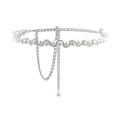 Elegante silberne Körperkette mit weißen Perlen und Schichtanhängern für Frauen - Silber