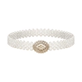 Elegante cintura di perle da donna con fibbia a fiore in strass per vestiti - Perla Strass Ovale