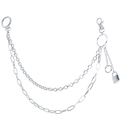 Close-up of double-layer silver metal pants chain with padlock pendant and punk style hardware - Silver