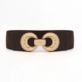 Detailed close-up of dark brown elastic waist belt with gold double-ring buckle - 65cm / Black