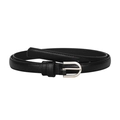 Slim black leather belt for women featuring a polished silver D-shape metal pin buckle - Black Style A / 105cm