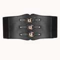 Elegant wide corset belt for women with rose gold beads and black textured leather - 60-80cm / Black