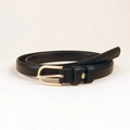 Slim black leather belt with golden horseshoe buckle for women's dress and sweater - Black (19225) / 105cm
