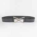 Elastic waist belt with black and white stripes and bicolour triangle buckle closure - Striped / 60-80cm