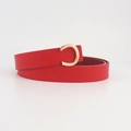 Macro view of bright red leather belt with elegant golden horseshoe metal buckle - Red 2.8cm
