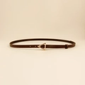 Women's dark brown leather belt featuring a modern gold-tone triangle metal buckle - Standard Length (HYP19150) / Coffee