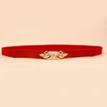 Elegante cintura elastica sottile rossa con fibbia a foglia dorata per abiti da donna - 65cm / Rosso