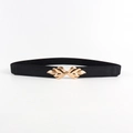 Damen Taillengürtel in Schwarz mit goldener Metallschnalle in Blattform für Kleider - Schwarz / 60-80