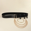 Breiter schwarzer Punk-Ledergürtel mit goldener Kette und großem Ring-Dekoration - S / Schwarzgold