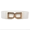 Cinturón elástico blanco para mujer con piel sintética y hebilla dorada de doble D - Talla única / Blanco