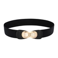 Ceinture élastique noire pour femme avec boucle papillon dorée et détails scintillants - Boucle Entrelacée Noeud Papillon Strass (19076) / Noir (Modèle 19076)