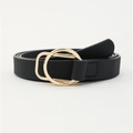 Cintura nera minimalista da donna con elegante fibbia a doppio anello in metallo oro - Stile Minimalista a Doppio Anello (19120) / Nero
