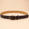 Navy blue vintage belt with white stitching and antique bronze oval buckle - Blue