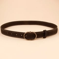 Vintage black faux leather belt with white stitching and antique silver buckle - Black