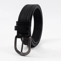 Cintura minimalista in pelle nera per uomo e donna con fibbia a D e trama in finto litchi - Stile Business con Fibbia ad Ardiglione Texture Litchi (19133) / Nero