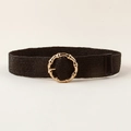 Close-up of black woven belt featuring a golden round bamboo-style metal buckle detail - 80-100cm / Black