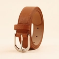 Classic brown pebble grain leather belt with silver metal buckle and side stitching - Litchi Pattern Style (19307 Camel)