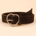 Women's vintage black matte leather belt with a silver heart-shaped metal buckle - Heart Buckle Matte Black Style (19234 Black)
