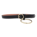 Cintura da donna in pelle nera con cuciture bianche e fibbia rotonda dorata elegante - Nero