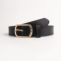 Classic black faux leather belt with a golden metal buckle and small heart detail - Heart Decor Gold Buckle Black Style (19291 Black)