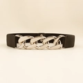 Cintura elastica nera da donna con fibbia a catena in metallo argento lucido spessa - argento nero