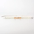 Elegant white elastic skinny waist belt with a square polished gold metal buckle - White (19413)