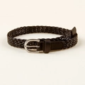 Deep brown braided elastic belt for jeans with a silver metal D-ring buckle - Black Style (19353) / 100cm
