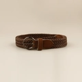 Brown braided elastic belt with a polished gunmetal buckle and leather accents - Coffee Style (19215) / 100cm